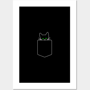 Green Eyed Cat In Pocket | One Line Drawing | One Line Art | Minimal | Minimalist Posters and Art